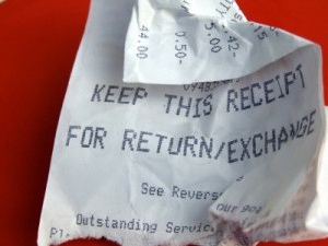 return of goods without cash register receipt