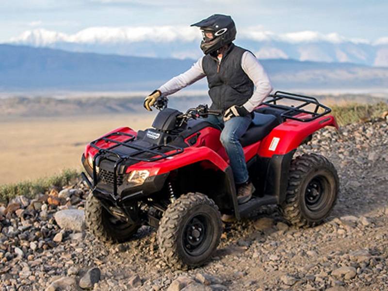 Homme en quad sur fond de montagnes