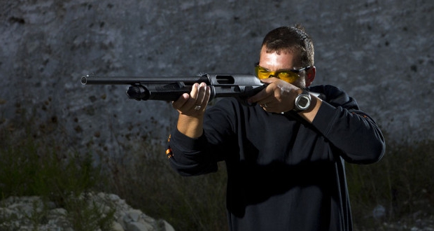 shooting range with military weapons