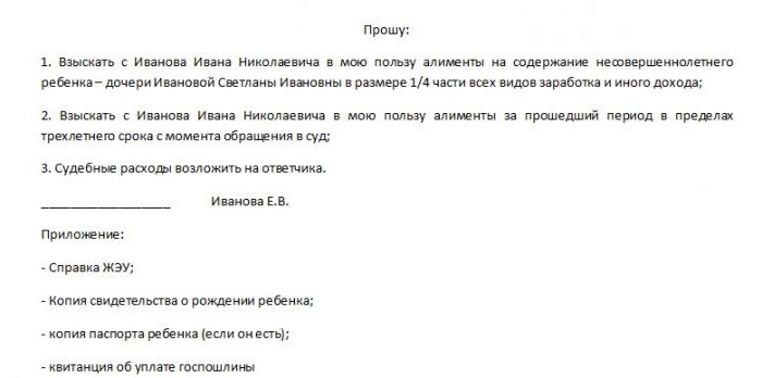 un exemple d'application pour une pension alimentaire sans divorce