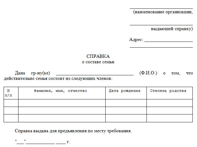 Certificat de composition familiale - exemple de formulaire