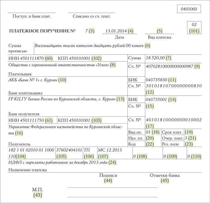 champ d'ordre de paiement