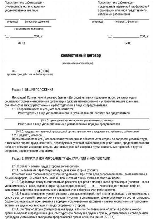 content and structure of the collective agreement