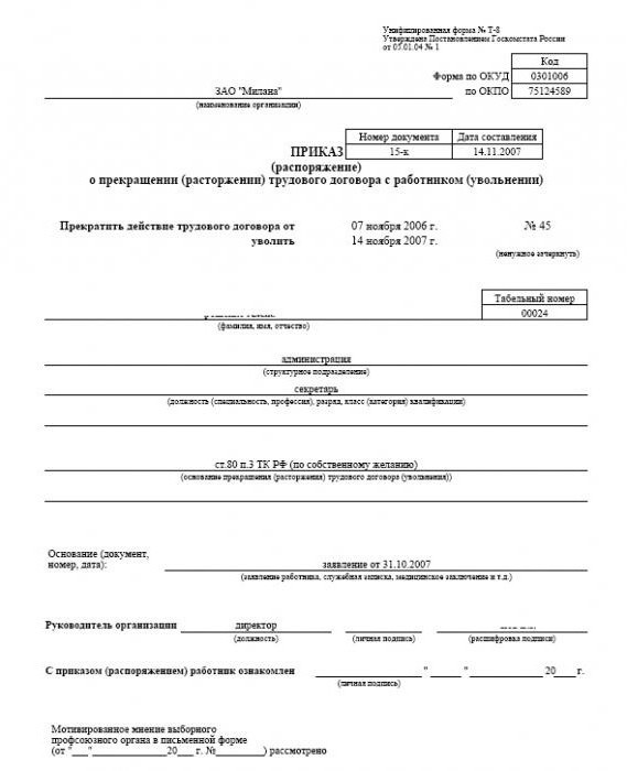 motifs de résiliation du contrat de travail