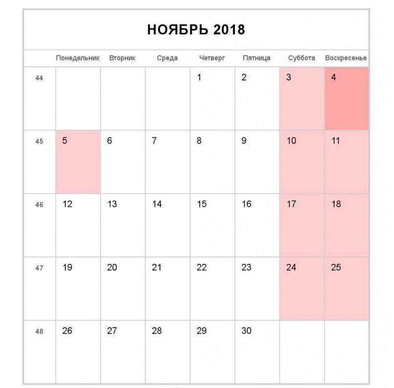 Calendrier de novembre