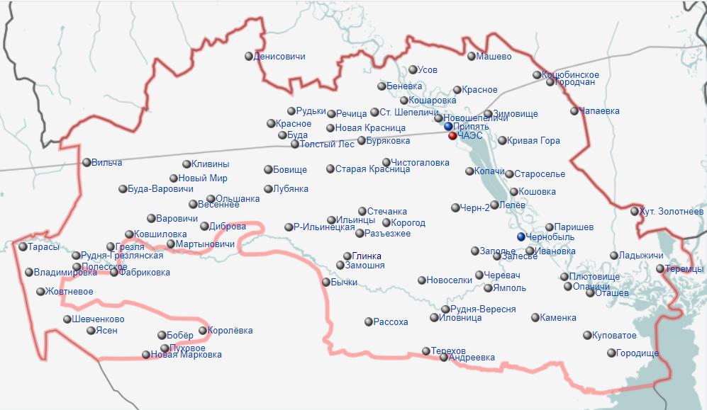 Cartes des villes abandonnées (zones d'exclusion)